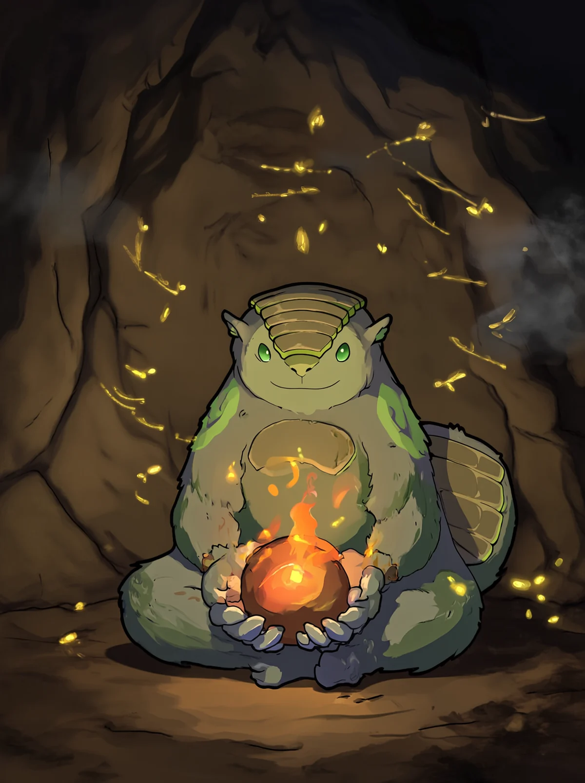 Skapper cupping the ember in both hands as it wakes to a warm orange glow