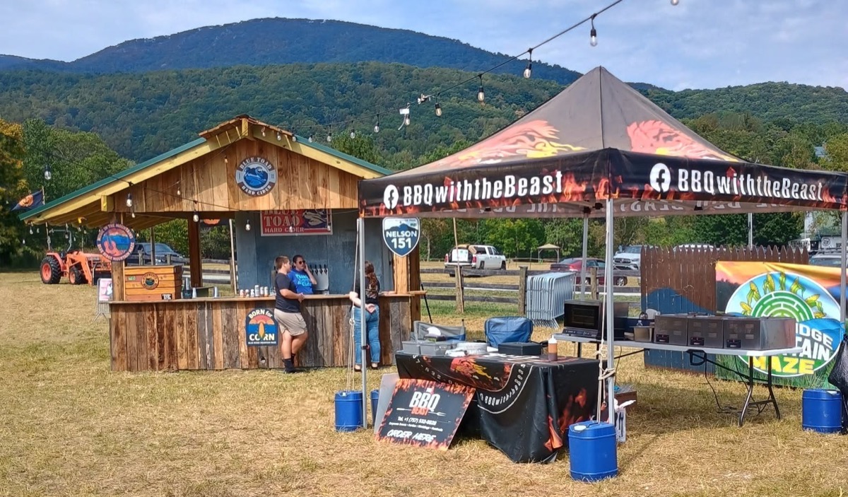 Meat on the rig's barrel grates, mid-smoke